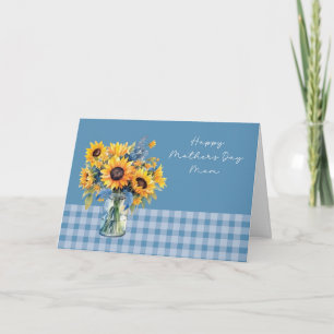 Mom Mother's Day Sunflowers in Mason Jar Blue Card