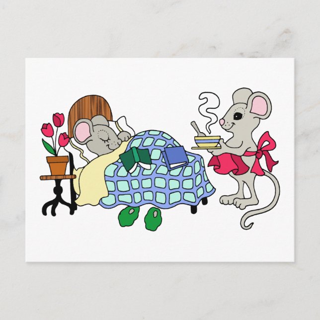 Mom Mouse Caring for Sick Child Postcard (Front)