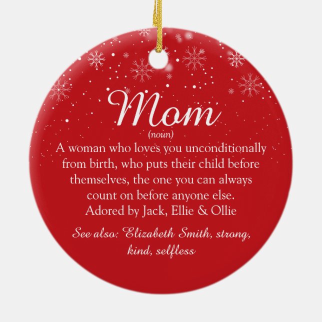 Mom Mum Mother Definition Photo Christmas Ceramic Ornament (Back)