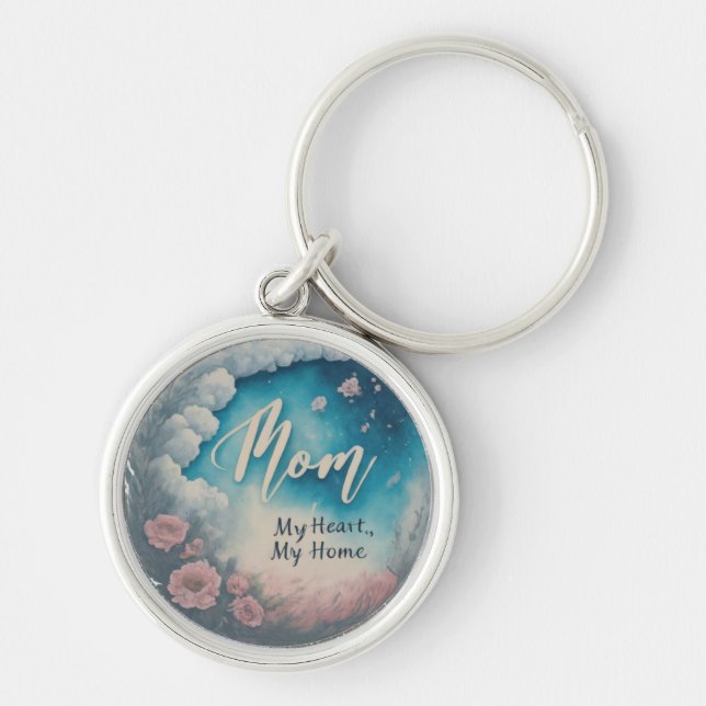 Mom: My Heart, My Home" Premium Round Keychain (Front)