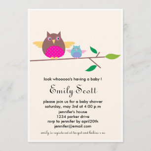 Mom n Baby owl - Cream baby shower invites