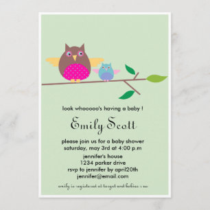 Mom n Baby owl - Green baby shower invites