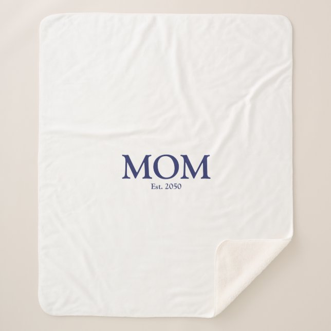 Mom navy blue white custom established date cute sherpa blanket (Front)