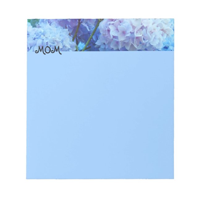 MOM notepads Blue Hydrangea Flowers Personalized (Front)