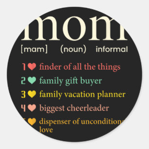 Mom Noun Definition Funny Mama Mothers Day Classic Round Sticker