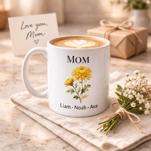 Mom November Birth Flower with Kids Names Coffee Mug