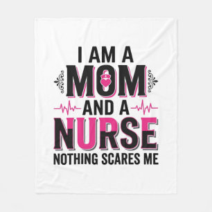 Mom Nurse Nothing Scares Me Vintage Engraving Desi Fleece Blanket