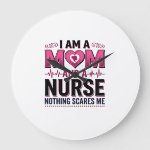 Mom Nurse Nothing Scares Me Vintage Engraving Shir Large Clock