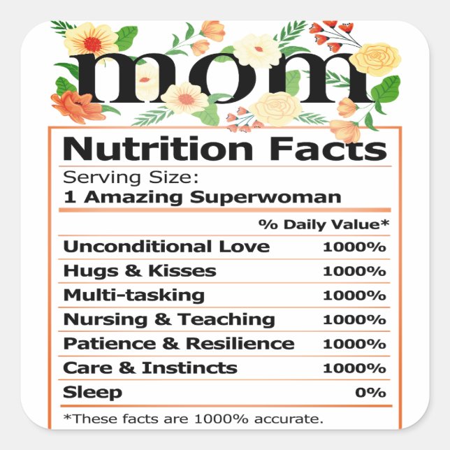 MOM Nutrition Facts Square Sticker (Front)