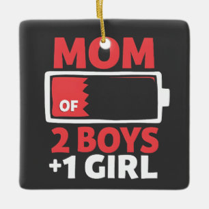 Mom of 2 Boys 1 Girl Pregnancy Mothers day Ceramic Ornament