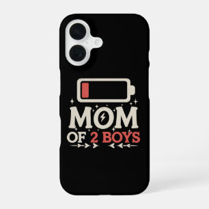 Mom Of 2 Boys Low Battery Funny Mother's Day iPhone 16 Case