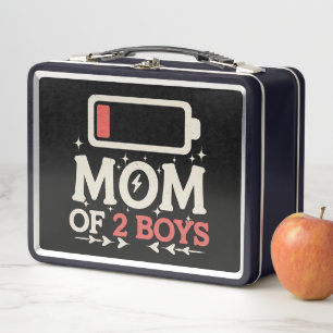 Mom Of 2 Boys Low Battery Funny Mother's Day Metal Lunch Box