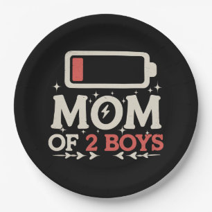 Mom Of 2 Boys Low Battery Funny Mother's Day Paper Plate
