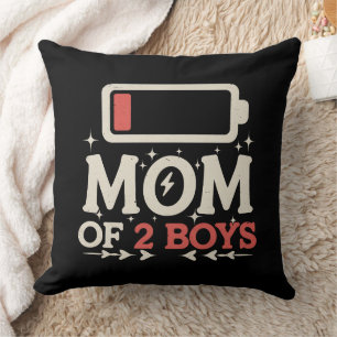 Mom Of 2 Boys Low Battery Funny Mother's Day Throw Pillow