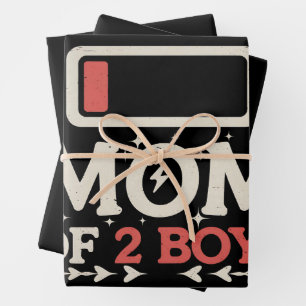 Mom Of 2 Boys Low Battery Funny Mother's Day Wrapping Paper Sheet