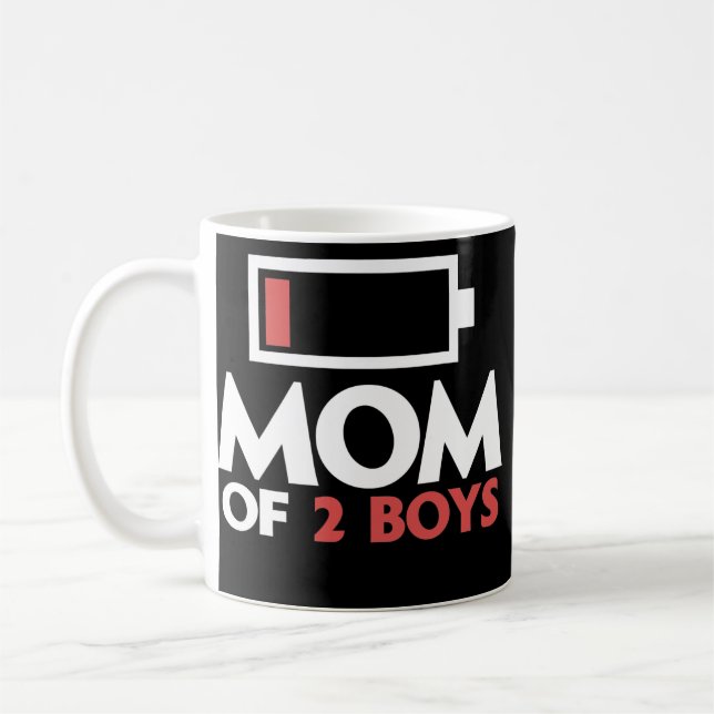 Mom of 2 Boys Tired Mother with two Sons Low Coffee Mug (Left)