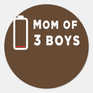 Mom of 3 boys energy drained low on battery funny classic round sticker