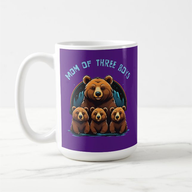 Mom of 3 Boys Mama Bear and Cubs Mothers Day Coffee Mug (Left)