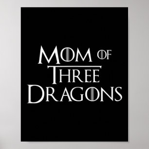 Mom Of 3 Dragons Gifts Women Funny Mothers Day Dau Poster