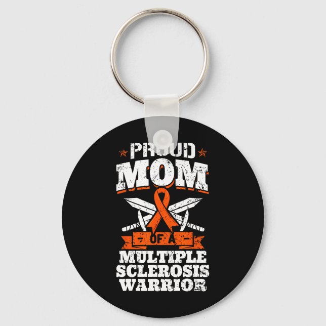 Mom Of A Multiple Sclerosis Warrior Ms Ribbon Moth Keychain (Front)