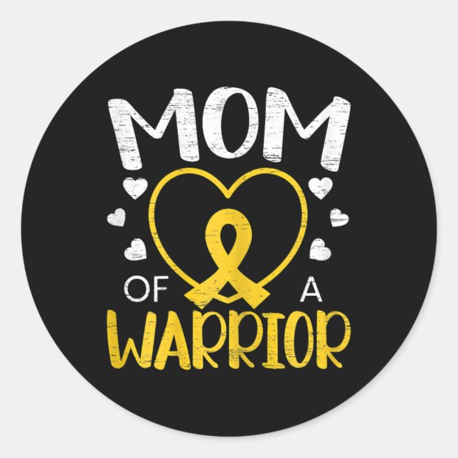 Mom Of A Warrior Childhood Cancer Awareness Month  Classic Round Sticker (Front)