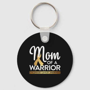 Mom Of A Warrior Childhood Cancer Gold Ribbon Keychain