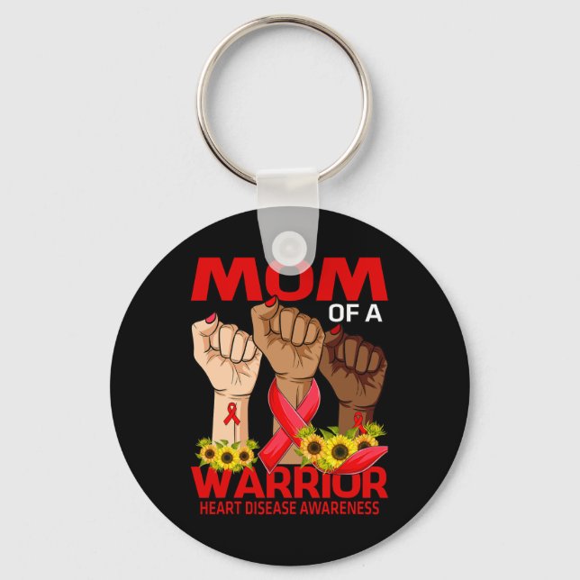 Mom Of A Warrior Heart Disease Awareness Sunflower Keychain (Front)