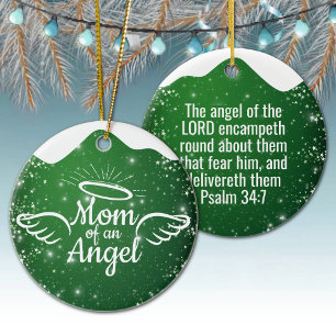 Mom of an Angel Green Christian Christmas 👼🏻 🎄 Ceramic Ornament