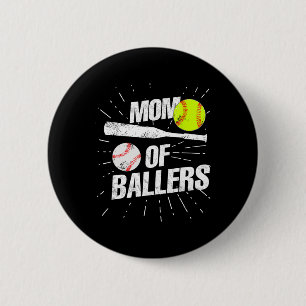Mom Of Ballers Funny Baseball Softball Game Mother 2 Inch Round Button