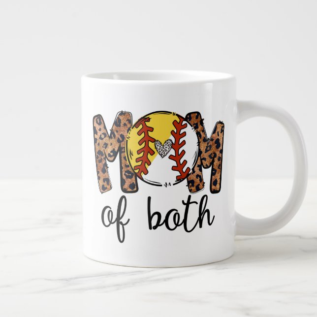 Mom Of Both Baseball Softball, Baseball Softball Large Coffee Mug (Right)