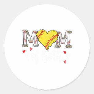 Mom Of Both Baseball Softball Heart Leopard Mother Classic Round Sticker