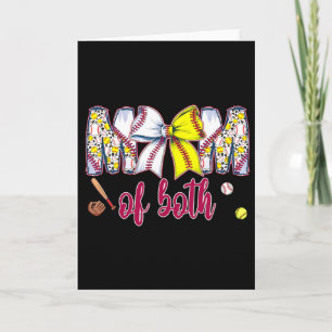 Mom Of Both Bysebyll Softbyll Coquette Bow Mother' Card