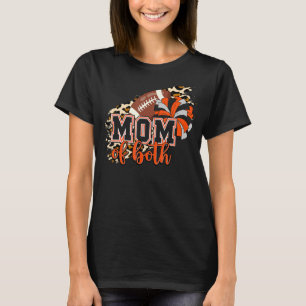 Mom of Both Football Cheer Orange Black Pom Leopar T-Shirt