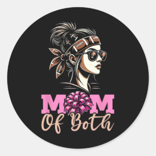 Mom Of Both Footll Cheerleading Cheer Mom Game Day Classic Round Sticker
