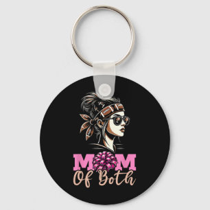 Mom Of Both Footll Cheerleading Cheer Mom Game Day Keychain