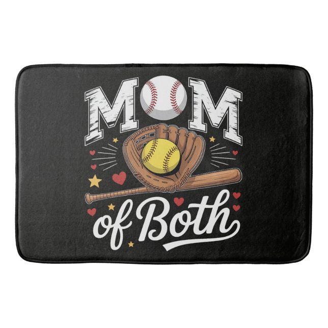 Mom of Both Game Day Baseball Softball  Bath Mat (Front)