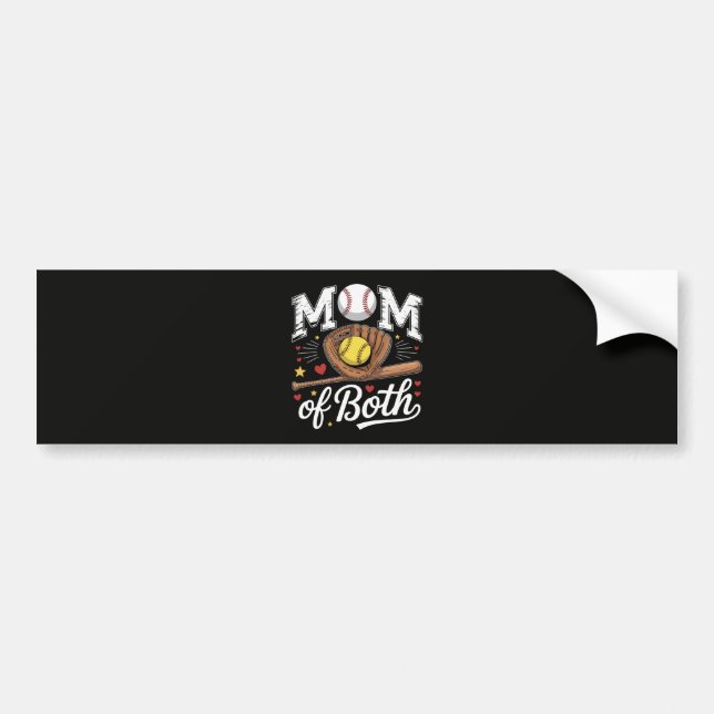 Mom of Both Game Day Baseball Softball  Bumper Sticker (Front)