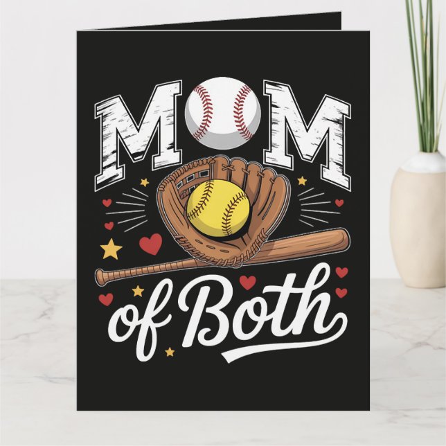Mom of Both Game Day Baseball Softball  Card (Front)