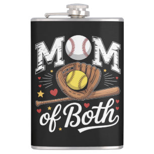 Mom of Both Game Day Baseball Softball Hip Flask