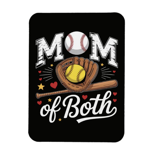 Mom of Both Game Day Baseball Softball  Magnet (Vertical)