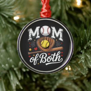 Mom of Both Game Day Baseball Softball Metal Ornament