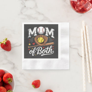 Mom of Both Game Day Baseball Softball  Napkin