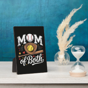 Mom of Both Game Day Baseball Softball Plaque