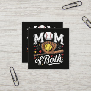 Mom of Both Game Day Baseball Softball  Square Business Card