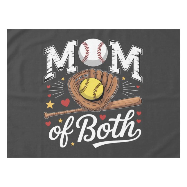 Mom of Both Game Day Baseball Softball  Tablecloth (Front (Horizontal))