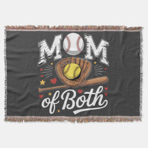 Mom of Both Game Day Baseball Softball Throw Blanket