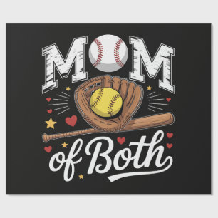 Mom of Both Game Day Baseball Softball Wrapping Paper