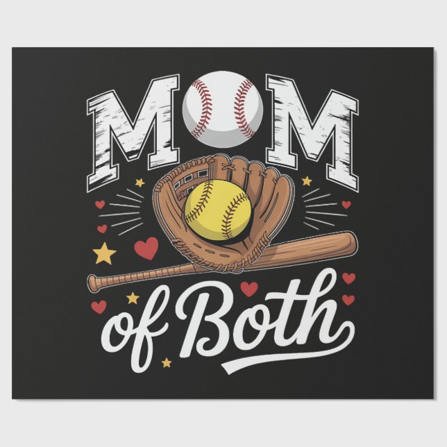 Mom of Both Game Day Baseball Softball  Wrapping Paper (Flat)