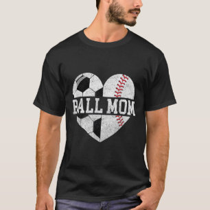 Mom Of Both Heart Soccer Baseball Sports Mom Mothe T-Shirt