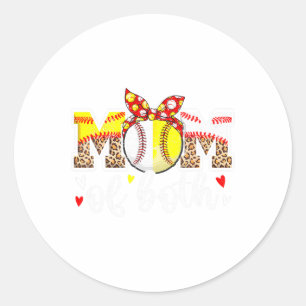 Mom Of Both Messy Bun Baseball Softball Leopard Mo Classic Round Sticker